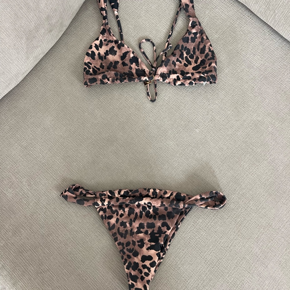 Leopard Print Triangle Bikini Set with Gold Charm